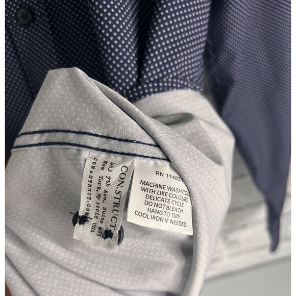 CON.STRUCT Men's Navy Polka Dot Slim Fit 4-Way Stretch Button Down Small - Picture 3 of 5